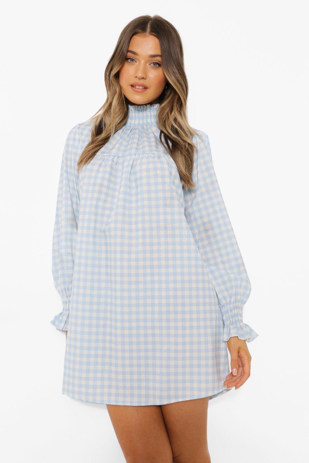 shirred neck and cuff smock dress